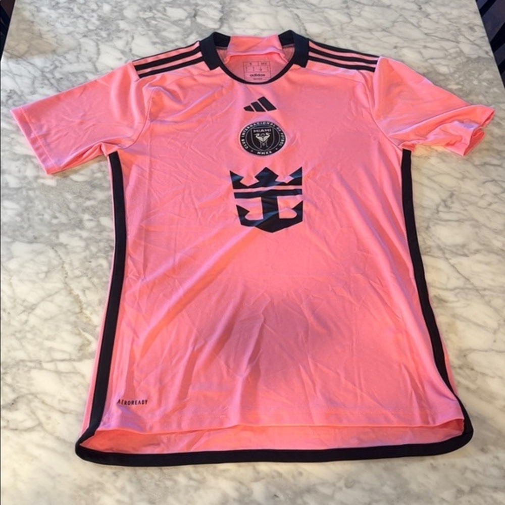 Adidas Neon Pink inter Miami Soccer Jersey with Black Details